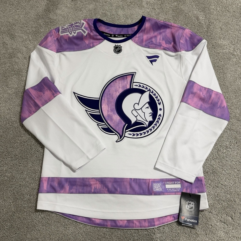 Fanatics Ottowa Senators Jersey Mens XS Hockey Fights Cancer 2024 NHL White Pink